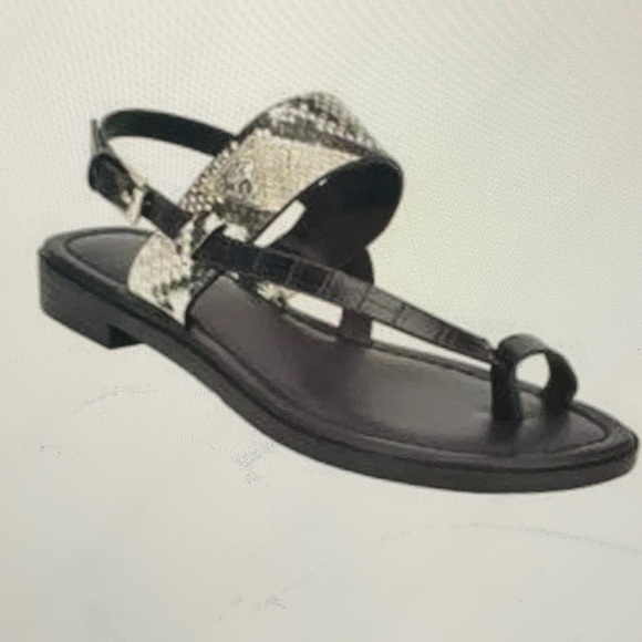 Guess Black/Tan Snake Geesa Round-Toe Slip-On Sling Toe-Loop Strap Sandal W 7.5 - Picture 1 of 12